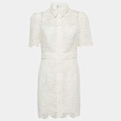 Pre Owned Sandro Off-White Floral Guipure Lace Mini Dress L