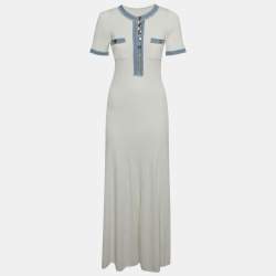 مملوكة مسبقًا فستان ساندرو أبيض محبوك بحافة دنيم أليسيا متوسط الحجم