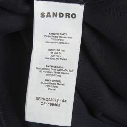 Pre Owned فستان ساندرو أزرق كحلي ساتان مرصع ميدي حجم صغير