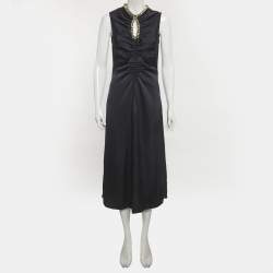 Pre Owned فستان ساندرو أزرق كحلي ساتان مرصع ميدي حجم صغير