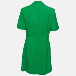 Pre Owned Sandro Green Textured Crepe Double Breasted Mini Dress XL