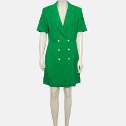 Pre Owned Sandro Green Textured Crepe Double Breasted Mini Dress XL