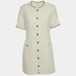 مملوكة مسبقًا فستان ساندرو أبيض من تويد مع حزام قصير كبير