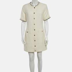 Pre Owned Sandro White Tweed Molly Mini Dress L