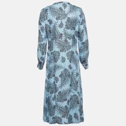 Pre Owned Sandro Blue Printed Silk Blend Button Front Dress M