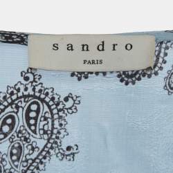 Pre Owned Sandro Blue Printed Silk Blend Button Front Dress M
