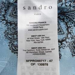 Pre Owned Sandro Blue Printed Silk Blend Button Front Dress M
