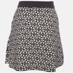 Pre Owned Sandro Navy Blue Monogram Flared Felicie Mini Skirt 