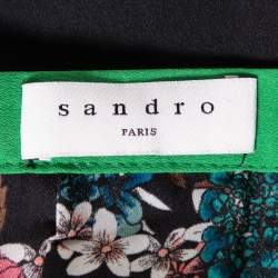Sandro Black & Green Printed Chiffon Pleated Midi Skirt L