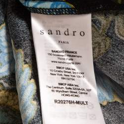 Pre Owned Sandro Black Floral Printed Crepe Mini Dress M