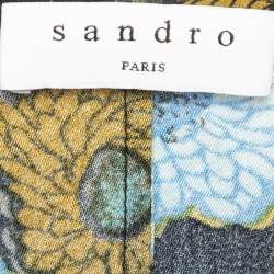 Pre Owned Sandro Black Floral Printed Crepe Mini Dress M