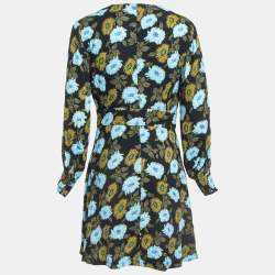 Pre Owned Sandro Black Floral Printed Crepe Mini Dress M