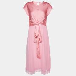 Pre Owned Sandro Pink Satin & Crepe Janyce Midi Dress M