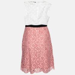 Pre Owned Sandro White/Pink Lace Gab Sleeveless Dress L