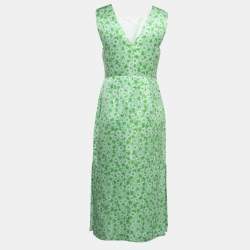 Sandro Green Ashley Floral Print Linen Blend Midi Dress S