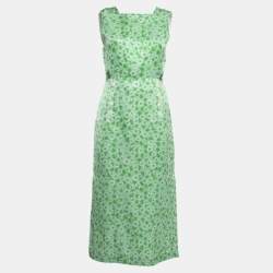 Sandro Green Ashley Floral Print Linen Blend Midi Dress S