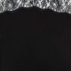 Pre Owned Sandro Black Lace Trim Crepe Crew Neck Top S