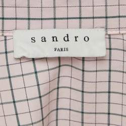 Pre Owned Sandro Pink Checkered Cotton Puff Sleeves Shirt L