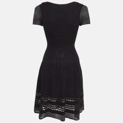 Pre Owned Sandro Black Textured Lurex Knit Flared Short Dress S