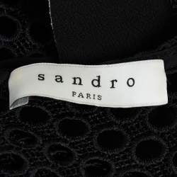 Pre Owned Sandro Black Lace Trim Stretch Crepe V-Neck Mini Dress M