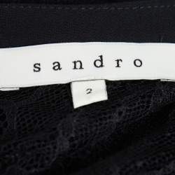 Pre Owned Sandro Black Lace And Crepe Peplum Mini Dress M