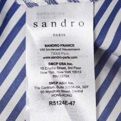 Sandro Blue Stripe Lace Trim Cotton Mid Dress L
