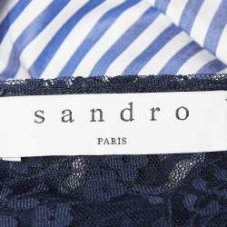 Sandro Blue Stripe Lace Trim Cotton Mid Dress L