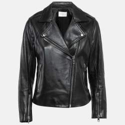 Sandro Black Lambskin Leather Zip-Up Jacket L