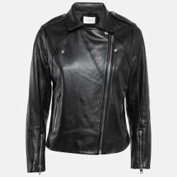 Sandro Black Lambskin Leather Zip-Up Jacket L