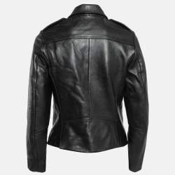 Sandro Black Lambskin Leather Zip-Up Jacket L