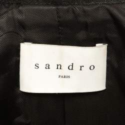 Sandro Black Lambskin Leather Zip-Up Jacket L
