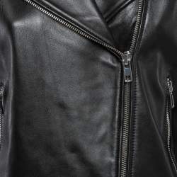 Sandro Black Lambskin Leather Zip-Up Jacket L