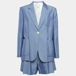 Sandro Blue Pinstripe Twill Blazer and Shorts (XL/L)