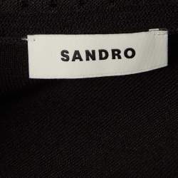 Pre Owned Sandro Black Pointelle Knit Ruffled Mini Dress XS