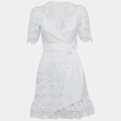 Pre Owned Sandro White Lace Belted Mini Dress S