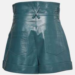 Sandro Green Leather Pleated Shorts L