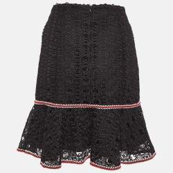Pre Owned Sandro Black Richard Chain-Link Lace Flounce Skirt L