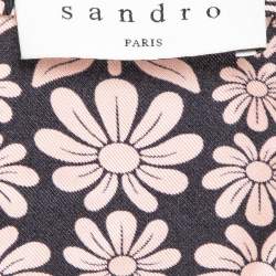 Pre Owned Sandro Pink/Black Floral Patterned Silk Mini Dress L