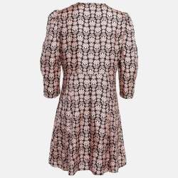 Pre Owned Sandro Pink/Black Floral Patterned Silk Mini Dress L