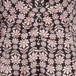 Pre Owned Sandro Pink/Black Floral Patterned Silk Mini Dress L