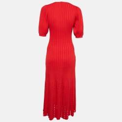 Pre Owned Sandro Red Cut-Out Knit Collar Maxi Dress S