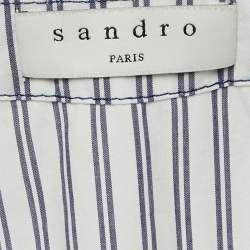 Pre Owned Sandro White Pinstripe V-Neck Top L