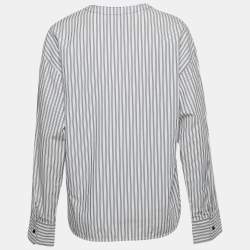 Pre Owned Sandro White Pinstripe V-Neck Top L