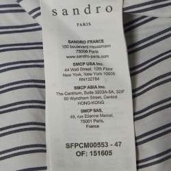 Pre Owned Sandro White Pinstripe V-Neck Top L