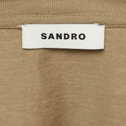 Pre Owned Sandro Olive Green Rhinestone Embellished Cotton T-Shirt XS