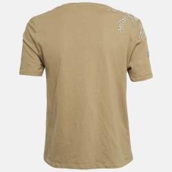 Pre Owned Sandro Olive Green Rhinestone Embellished Cotton T-Shirt XS