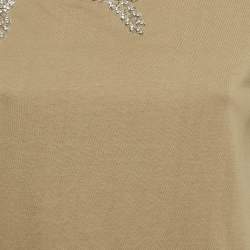 Pre Owned Sandro Olive Green Rhinestone Embellished Cotton T-Shirt XS