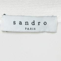 Pre Owned Sandro Off White Silk Rib Trim V-Neck Blouse L