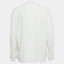 Pre Owned Sandro Off White Silk Rib Trim V-Neck Blouse L