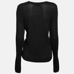 Sandro Black Perforated Knit Long Sleeve Jumper L